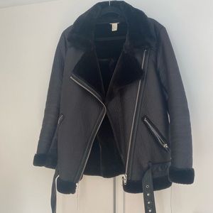 Zara Faux Fur Linen Moto Leather Jacket